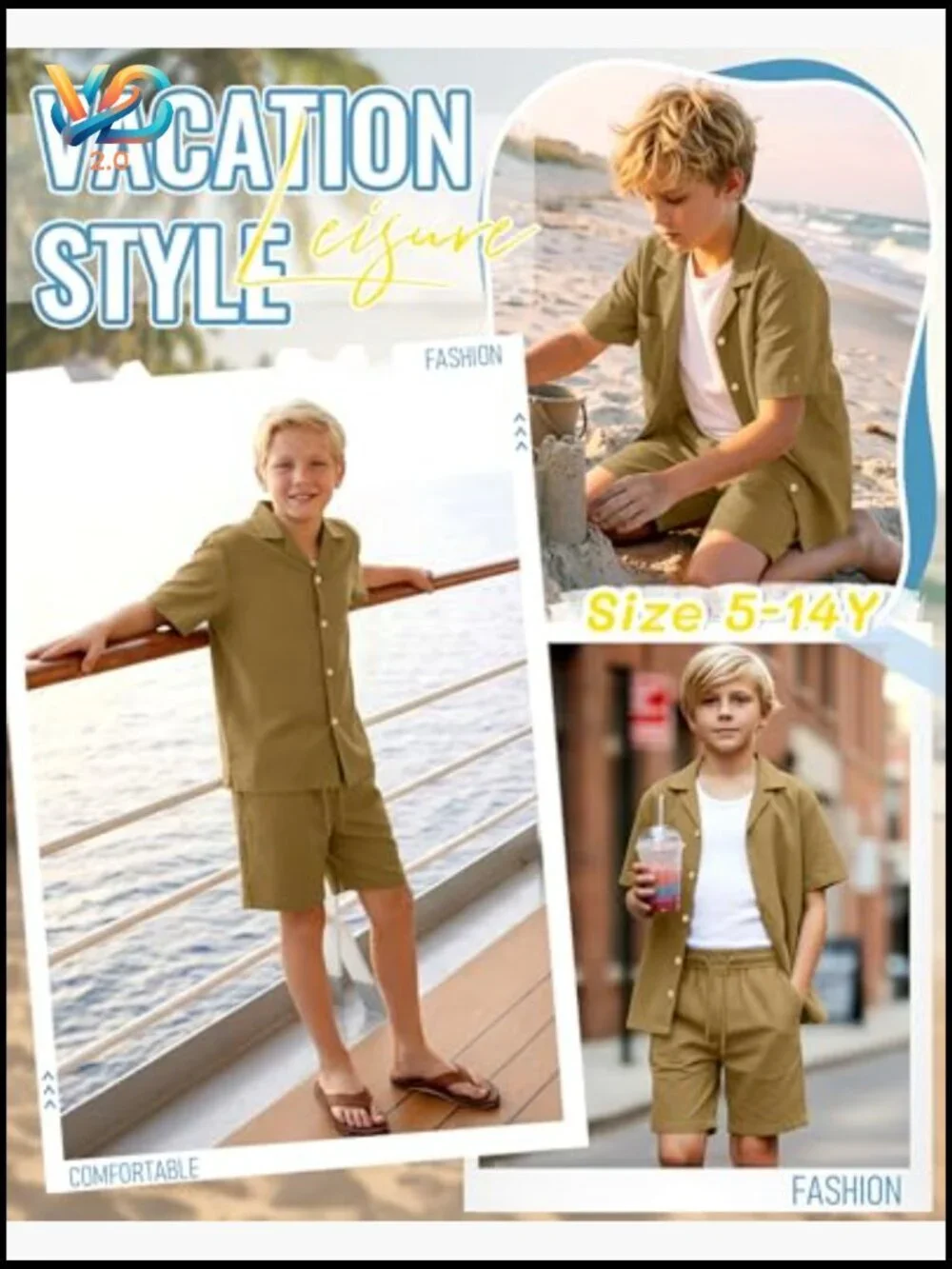 Boys Linen Short Sleeve Tee & Shorts Set 5-14 Summer Beach Outfit